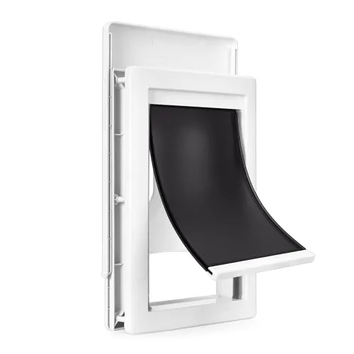 Amazon Basics Verstellbare Hunde- und Katzentür aus Kunststoff, Mittelgroß, 26,7cm x 38,1cm x 9,9cm, Weiß und Grau