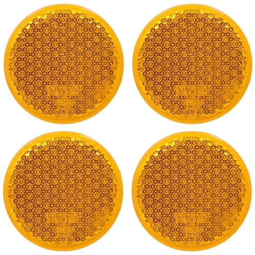 Reflektor Rot Gelb Weiß Rückstrahler Katzenauge Seitenstrahler zum kleben Selbstklebend mit Schraube PKW Anhänger 72x21mm 96x46mm 60mm Ø (Gelb | Rund | 60mm Ø | mit Schraube) 4