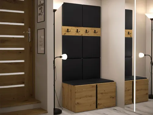 Mirjan24 Garderoben-Set Eiche Artisan Schwarz, 84x186x46 cm - Praktisches Garderoben-Set mit stilvollem Design. Ideal für den Flur, bietet genügend Stauraum und ist einfach zu montieren. Inklusive 4 Kleiderhaken für optimalen Platz.