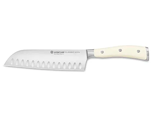 Wüsthof Classic Ikon Santoku 17 CM - Creme - Küchenmesser mit Kullenschliff für präzise Schnitte, ergonomisches Design für sicheren Halt und ideal zum Hacken von Kräutern, Gemüse, Fisch und Fleisch.