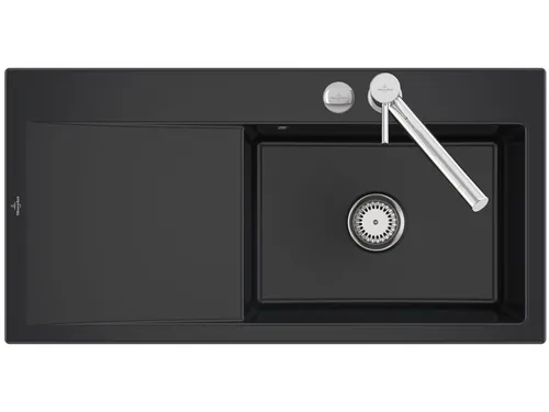 Villeroy & Boch Subway Style 60 Pure Black Keramikspüle - Einbauspüle in elegantem Pure Black, mit Excenterbetätigung und ideal für Unterschränke ab 60 cm, Maße (B x T): 100 x 51 cm.