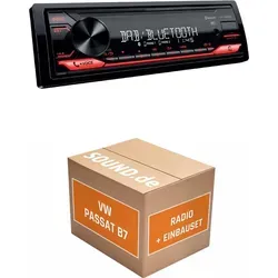 Autoradio Einbaupaket JVC KD-X282DBT für VW Passat B7 mit Lenkradfernbedienung und Rückfahrkamera - Komplettset für den einfachen Austausch des Autoradios in Ihrem VW Passat B7 (2010-2014). Inklusive JVC KD-X282DBT, Lenkradinterface und Rückfahrkameraadapter für unkomplizierte Installation und Nutzung.
