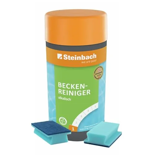 Steinbach | Beckenreiniger-Set alkalisch 1 l + Handschrubber Doppelpack | gegen Fett, Kalkseife & Schmutz | materialschonend & effektiv | für Innen- & Außenpools | Grundreinigung