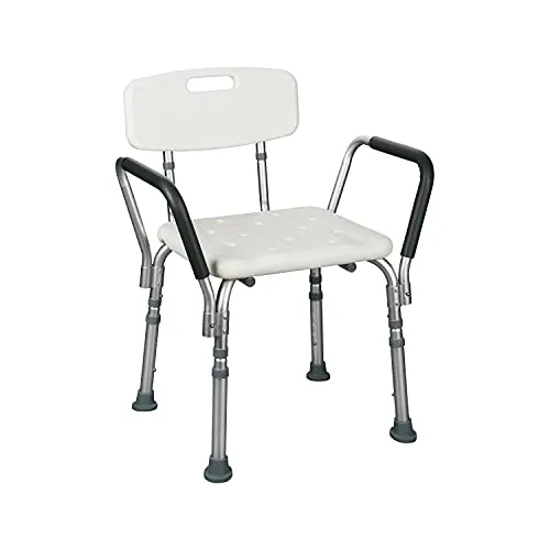 Duschhocker mit Rückenlehne und Armlehne - Höhenverstellbarer Dusch- & Badehocker, belastbar bis 110 kg, bietet sicheren Komfort und Unterstützung beim Duschen.