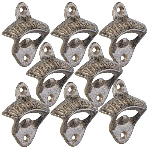 Cucina di Modena Flaschenöffner Guss: 8er-Set Gusseisen-Flaschenöffner zur Wandmontage, je 70 x 81 mm, 101 g (Bierflasche, Wand Retro, Wandhalterung)