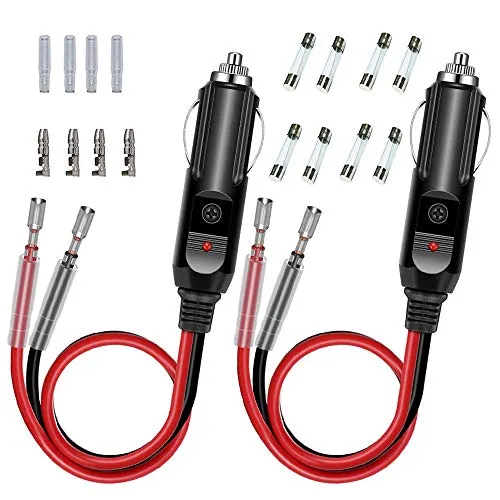 GTIWUNG 2 Stück Zigarettenanzünder Stecker, 12V Autostecker mit 8 Stück 10A/15A Sicherung, KFZ-Zigarettenanzünder Stromversorgung Kordel für tragbare DVD-Player, Auto, LKW, Bus-Kamera, Auto DVR
