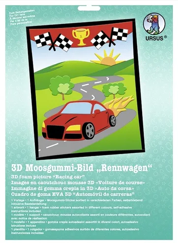 BASTELMAPPE MOOSGUMMI-BILD RENNWAGEN 3D BASTELN NEU