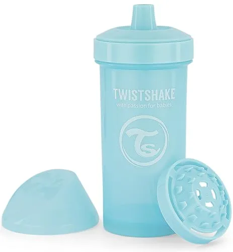 Twistshake Kid Cup | Auslaufsichere Babytrinkflasche mit hartem Ausguss und Fruchtmixer – 360 ml | Trainerflasche für Kleinkinder | Auslaufsichere Babywasserflaschen | BPA-freier Trinkbecher | Blau