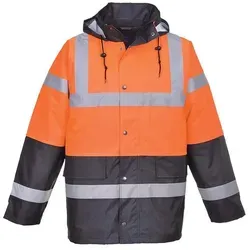 Portwest Zweifarbige Warnschutz-Verkehrs-Jacke XXL - Orange S467ORRXXL - Funktionsjacken mit wasserdichten Nähten und schmutzabweisendem Gewebe, ideal für maximale Sichtbarkeit und Sicherheit in gefährlichen Umgebungen.