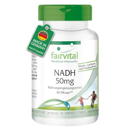 Fairvital NADH 50mg - Hochdosierte vegane Kapseln für 2 Monate - Magnesiumpräparat mit 50mg NADH pro Kapsel, zeitverzögert in DRCaps™ für optimale Bioverfügbarkeit. Ideal für natürliche Energie und Balance im Alltag!