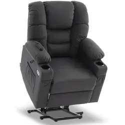 MCombo Relaxsessel 7550 mit elektrischer Aufstehhilfe - Sessel mit 3 Motoren und verlängerte Fußstütze, ideal für entspanntes Sitzen und müheloses Aufstehen, Farbe: Dunkelgrau