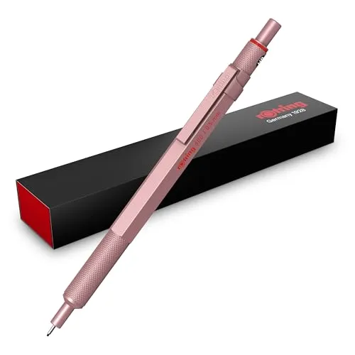 rOtring 600 Druckbleistift | HB-Mine0,5 mm | Drehminenstift mit Vollmetallgehäuse | Schokoladenbraun | Rutschfestegerändelte Griffzone und Roségold