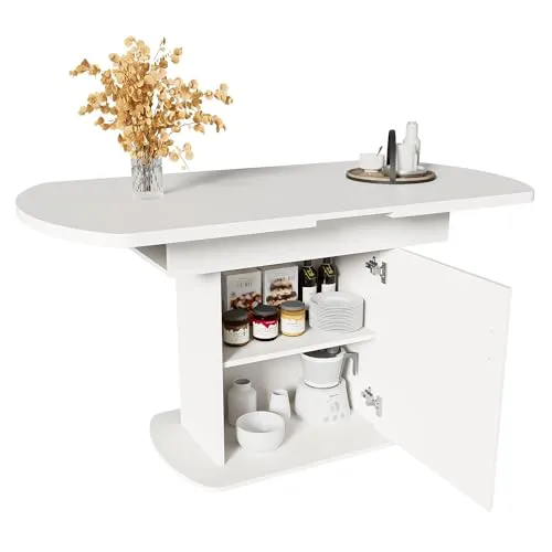 Xixiworkshop Ausziehbarer Ovaler Esstisch - Esszimmertisch mit Stauraum, flexibles einziehbares Design für optimale Raumausnutzung und einfache Montage in nur 20 Minuten.