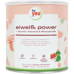 For You Eiweiß Power Erdbeer-Rhabarber Pulver 750 g - Eiweißnahrung mit 80% Proteinanteil, perfekt für Sportler und gesundheitsbewusste Ernährung. Angereichert mit Vitaminen und L-Carnitin für optimale Fitness und langanhaltende Sättigung.