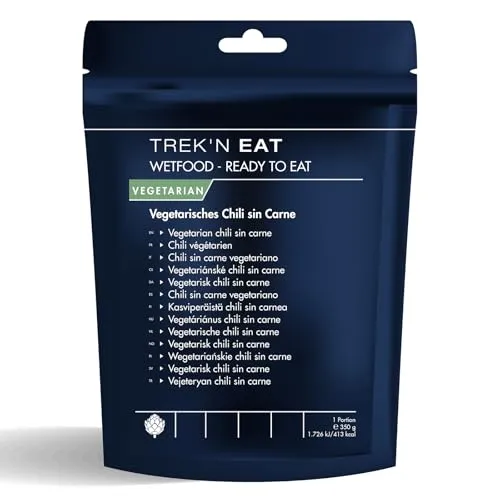 Trek'n Eat Vegetarisches Chili sin Carne – Ready to Eat – Sofort verzehrfertig ohne Kochen – Nahrhafte Outdoor-Mahlzeit für Camping, Trekking & Notvorrat – Lange haltbar & perfekt für unterwegs