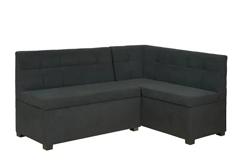 Rodnik Eckbank Komo, Sitzbank in Schwarz, Stauraum, Truhenbank 167x121 cm, bequem und modern (kurzer Schenkel rechts)
