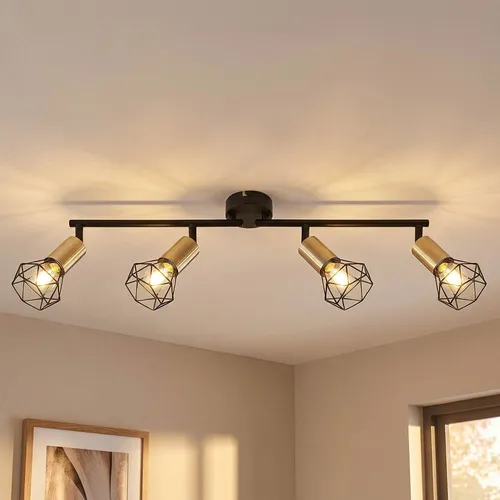 4-flammige Deckenleuchte im Käfig Design - Lampen: Schwenkbare Deckenlampe in schwarz und altmessing, individuell gestaltbar durch wählbare E14-Leuchtmittel für perfektes Lichtambiente.