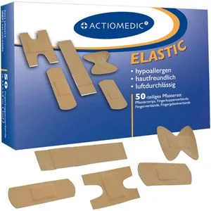 Actiomedic Pflaster Elastic Pflasterset, 50 Strips, elastisch, sensitiv, atmungsaktiv, 5 Größen