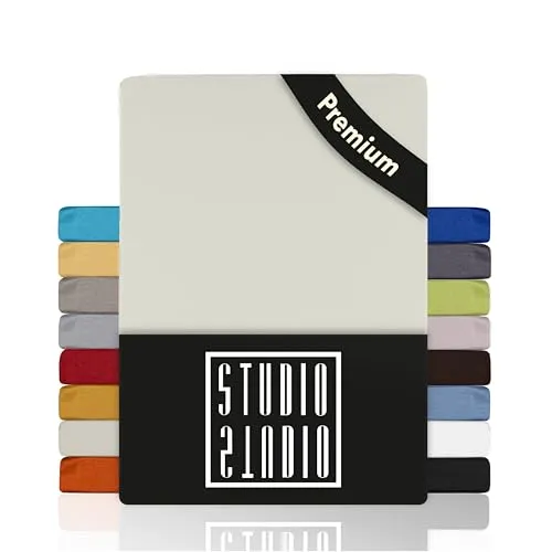 STUDIO Premium Spannbettlaken 180x200cm, 180x220cm, 200x200cm & 200x220cm – Jersey-Spannbetttuch aus 97 % Baumwolle & 3 % Elastan – Schnee – Öko-Tex Zertifiziert, bügelfrei – für Matratzen 15–35cm