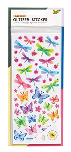 folia 1410 - Glitzer-Sticker Dekozauber, 5 Blatt à 10 x 23 cm, perfekt zum Verzieren von Grußkarten und Bastelarbeiten