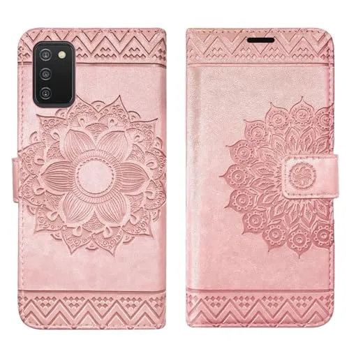 Hülle Kompatibel mit Samsung Galaxy A03s | Klapphülle Schutzhülle mit Kartenfächer Kompatibel für Galaxy A03s | Magnetverschluss Flip Case | Rosegold