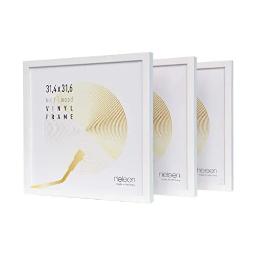 nielsen Schallplatten Rahmen 3er Set – 31,4 x 31,6 cm - Hochwertige Bilderrahmen für Vinylplatten aus FSC-zertifiziertem Holz. Bruchsicheres Kunstglas schützt Ihre Schallplatten, ideal für schnelles Wechseln im Hoch- und Querformat.