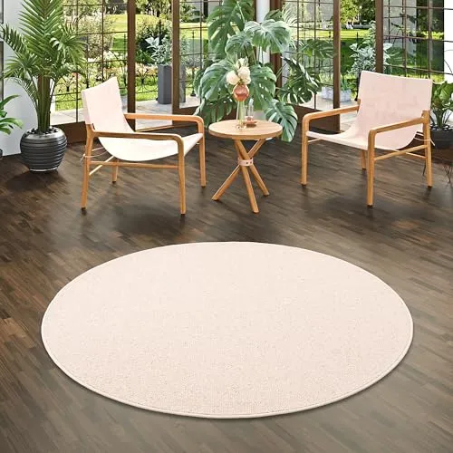 Unbekannt Natur Teppich Wolle Berber Beige Rund in 7 Größen