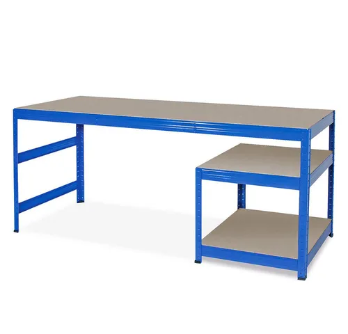 BRB Arbeitstisch / Packtisch / Werkbank - Robuste 350 kg Tragkraft - Werkbank mit stabiler Bauweise, ideal für Werkstätten. Naturbelassene Spanplatte und pulverbeschichteter Rahmen in Blau (RAL 5010) sorgen für Langlebigkeit und Funktionalität.
