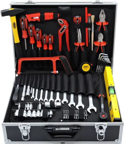 FAMEX Werkzeugset 759-62 Werkzeugkoffer, abschließbar - Werkzeugset aus CV-Stahl in robustem, abschließbarem Koffer. Ideal für Heimwerker und Profis, bietet umfassende Werkzeuge für jede Aufgabe.