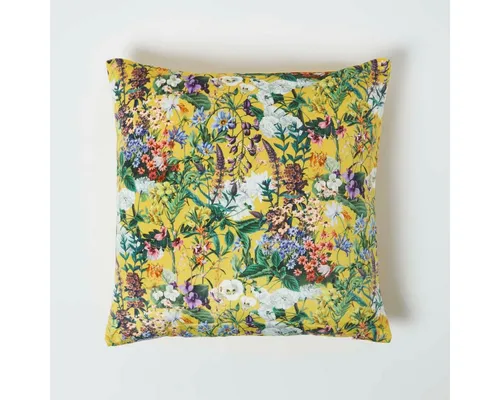 Homescapes Kissenhülle Deko-Kissenbezug mit Blumenmuster – gelb, 46x46 cm