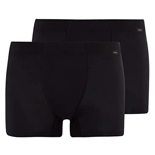 HANRO Herren Cotton Essentials Pants TwoPack Hipster - Schwarz, XXL - Retroshorts für Herren im praktischen Doppelpack, aus 92% Baumwolle und Elasthan für optimale Passform und Komfort. Mit sportivem Melange-Gummi und HANRO-Logo.
