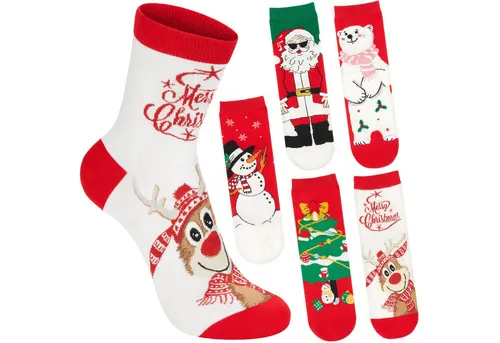 BRUBAKER Socken Damen Weihnachtssocken - Weihnachtsmann, Eisbär und Weihnachtsbaum (Bunte Baumwollsocken für Frauen - Geschenkset, 5-Paar, Kuschelsocken mit humorvollen Sockenmotiven) Lustige Damensocken für Weihnachten & Nikolaus