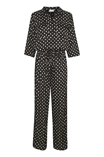 KAFFE Damen Jumpsuit mit 3/4-Ärmeln - Eleganter Jumpsuit für Damen mit 3/4-Ärmeln, klassischem Kragen und weitem Bein, ideal für besondere Anlässe oder den Alltag.