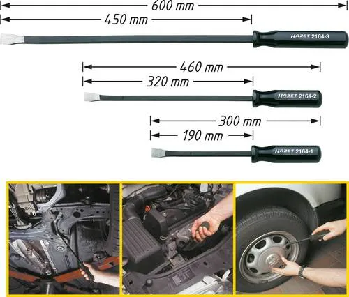 HAZET Krafthebel-Satz 2164/3 - 3-teiliges Werkzeugset - Werkzeug-Sets mit flachen, abgeschrägten Spitzen für beengte Platzverhältnisse und massive Vierkantklingen für hohe Kraftübertragung. Ideal für professionelle Anwendungen.