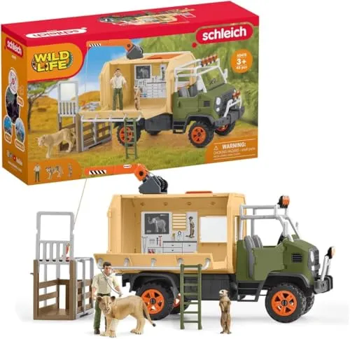 Schleich 42475 WILD LIFE Großer Truck Tierrettung - 45-teiliges Spielset mit Ranger-Figur und Tierfiguren für fantasievolles Spielen und Abenteuer in der Wildnis