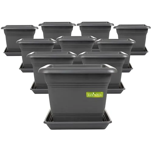 2friends Sustania Pflanzkübel GroÃŸ AuÃŸen 10er Set - 40x40 Robuster Blumentopf, GroÃŸer Blumenkasten, Ãœbertopf Anthrazit, Hoher Pflanzentopf für Garten & Terrasse