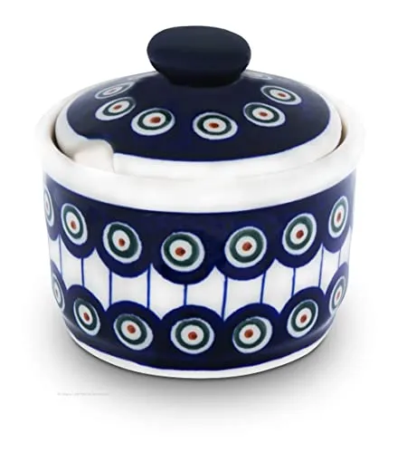 Original Bunzlauer Zuckerdose, V=0,4 Ltr. B=10,6 cm, H=9,7 cm, Dekor 8