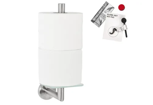 bremermann Toilettenpapierhalter PIAZZA mit Glasboden - Eleganter Toilettenpapierhalter aus rostfreiem Edelstahl und Glas, inklusive Klebeset für eine bohrfreie Montage. Ideal für ein modernes und pflegeleichtes Badezimmer.