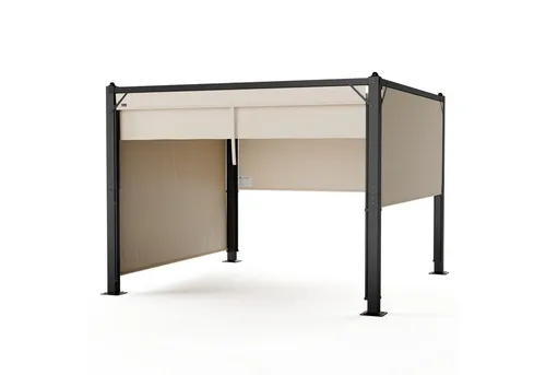 blumfeldt Pavillon Pantheon Cortina Set, 4-seitiger Gartenpavillon 227x300 cm - Pavillon für Garten oder Terrasse mit elegantem Design, stabiler Aluminium-Konstruktion und stufenlos raffbarem Dach für optimalen Schatten und Schutz.