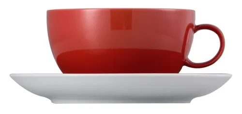 Thomas Porzellan Tasse Sunny Day New Red 2tlg. Cappuccinotasse - Tassen aus Porzellan in kräftigem Rot, spülmaschinenfest und mikrowellengeeignet. Ideal für fröhliche Frühstücke oder Abendessen mit Stil.