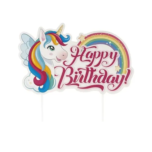 dekora - Kuchendeko Geburtstag | Happy Birthday Cake Topper Einhorn Tesia aus Papier - 17,5 x 15 cm