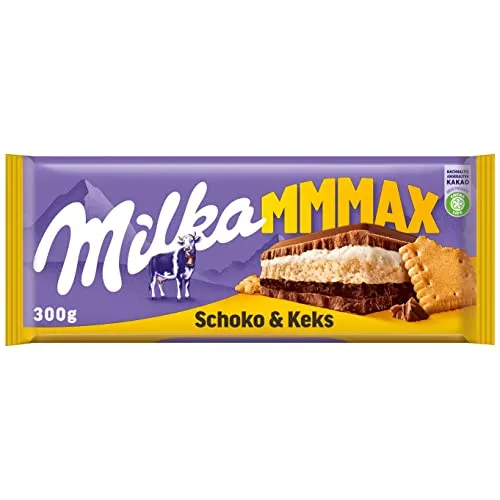 Milka Mmmax Schoko & Keks – Zartschmelzende Alpenmilch-Schokolade mit Keksen