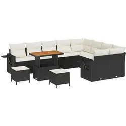 vidaXL Garten-Sofa-Set 12 pcs Schwarz Poly-Rattan - Elegantes Garten-Sofa-Set aus robustem Poly-Rattan und Akazienholz, ideal für gesellige Zusammenkünfte im Freien. Mit höhenverstellbaren Elementen für individuellen Komfort und Langlebigkeit bei jedem Wetter.