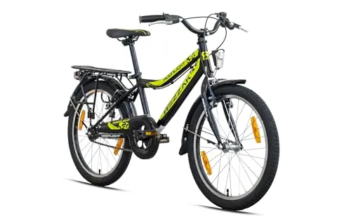 Zoll Kinderfahrrad Jungen mit Rücktrittbremse - Schwarz Grün 20 Zoll - 20 Zoll Jungenfahrrad in Schwarz Grün mit komfortablem Sattel und sicherer Rücktrittbremse. Ideal für kleine Abenteurer, die sicher und stilvoll unterwegs sein möchten.