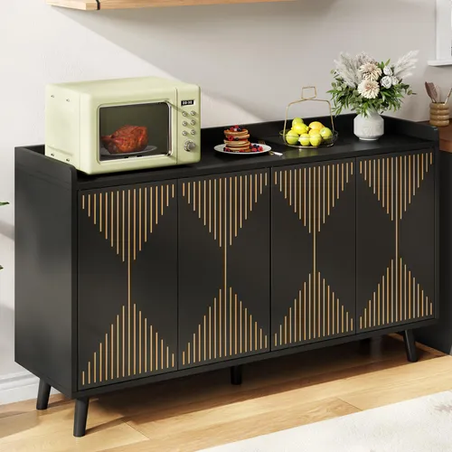 MODFU Sideboard 140 x 40 x 84 cm – Moderner Beistellschrank mit 4 Türen