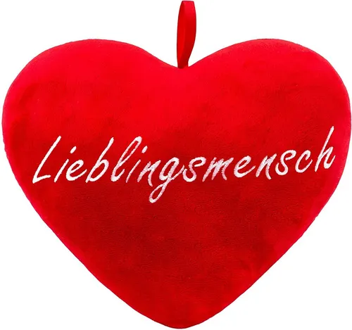 BRUBAKER Dekokissen Plüschkissen in Herzform mit Spruch, Herz Kissen Rot 32 cm groß, Herzkissen bestickt