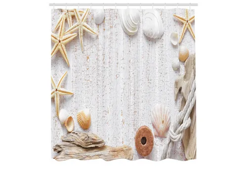 ABAKUHAUS maritim Duschvorhang mit Muscheln und Seesternen in beige von Abakuhaus