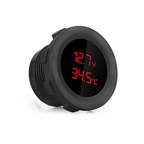 Esenlong Auto Voltmeter Thermometer 2 in 1, Digital LED Anzeige Auto Batterie Spannung temperatur Gauge Monitor Meter voltmesser Kompatibel mit 12V Gleichstromfahrzeugen (Rot)