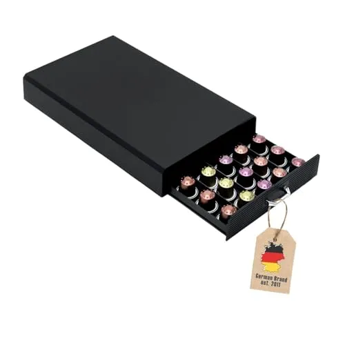 Intirilife Aufbewahrungsschublade für Kaffeekapseln - Schwarz, kompatibel mit Nespresso - Aufbewahrungsbox für bis zu 50 Kaffeekapseln, ideal für Küche oder Büro. Platzsparend und elegant im modernen Design, leicht zu reinigen und robust.