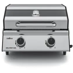 Grillfürst G201E 2-Brenner Gasgrill portabel - Campinggrill und Balkongrill mit extra großer Sichtscheibe im doppelwandigen Deckel für optimalen Überblick und langlebigen 6 mm Edelstahl Grillrosten.
